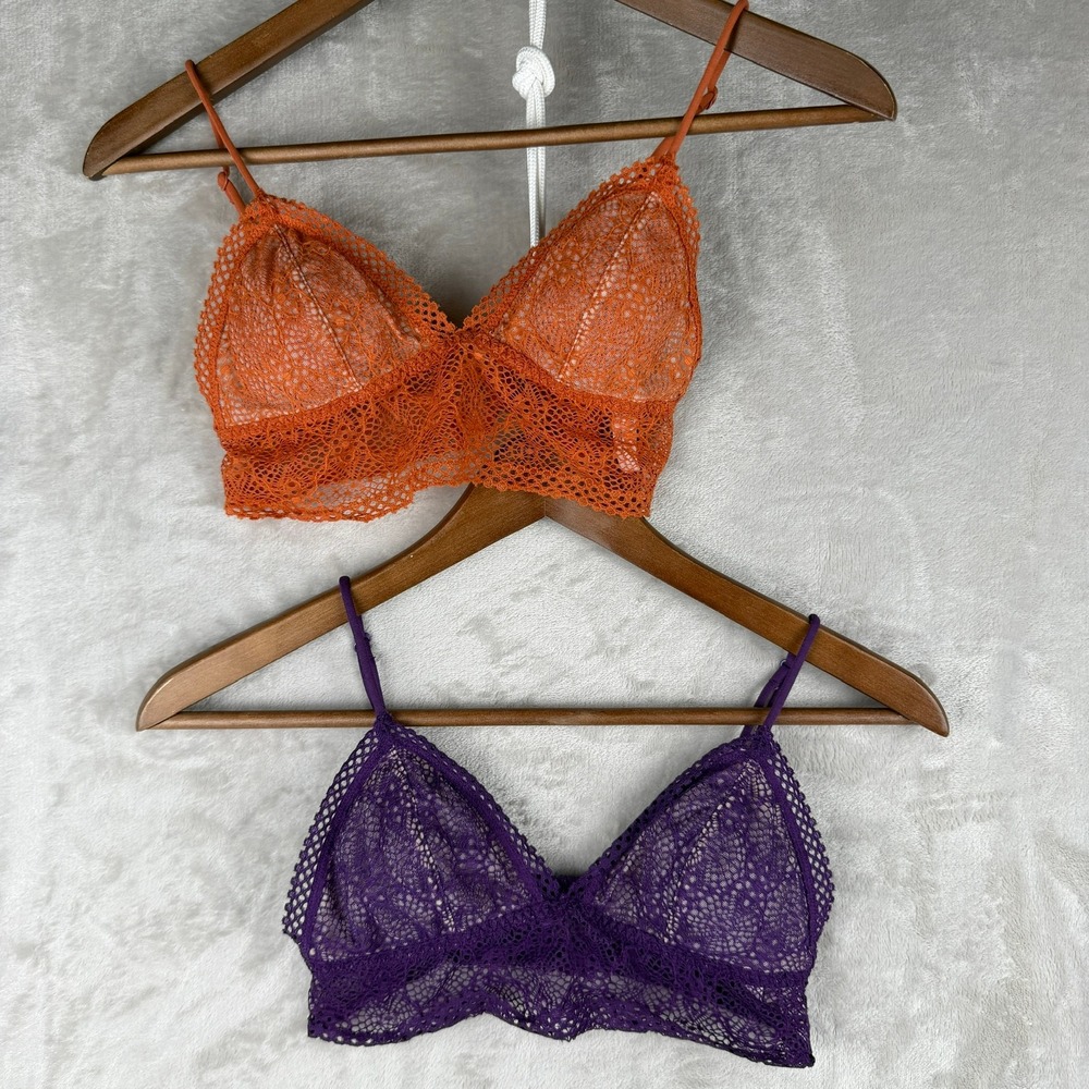 Victoria's Secret‎ Lace Bralette Set 2 Pack Orange Purple XS Triangle Longline
